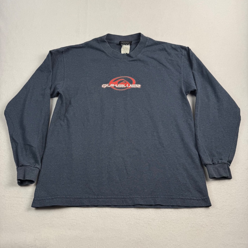 Vintage Quiksilver Long Sleeve Graphic T-Shirt Mens Medium Heather Navy Blue USA